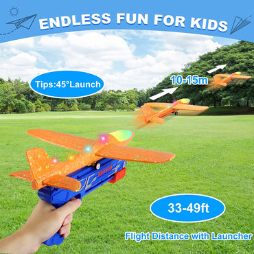 3 Pack Airplane Launcher Toys, 13.2'' LED Foam Glider Catapult Plane Toy for Boys, 2 Flight Modes Outdoor Flying Toys Birthday Gifts for Boys Girls 4 5 6 7 8 9 10 11 12 Year Old
