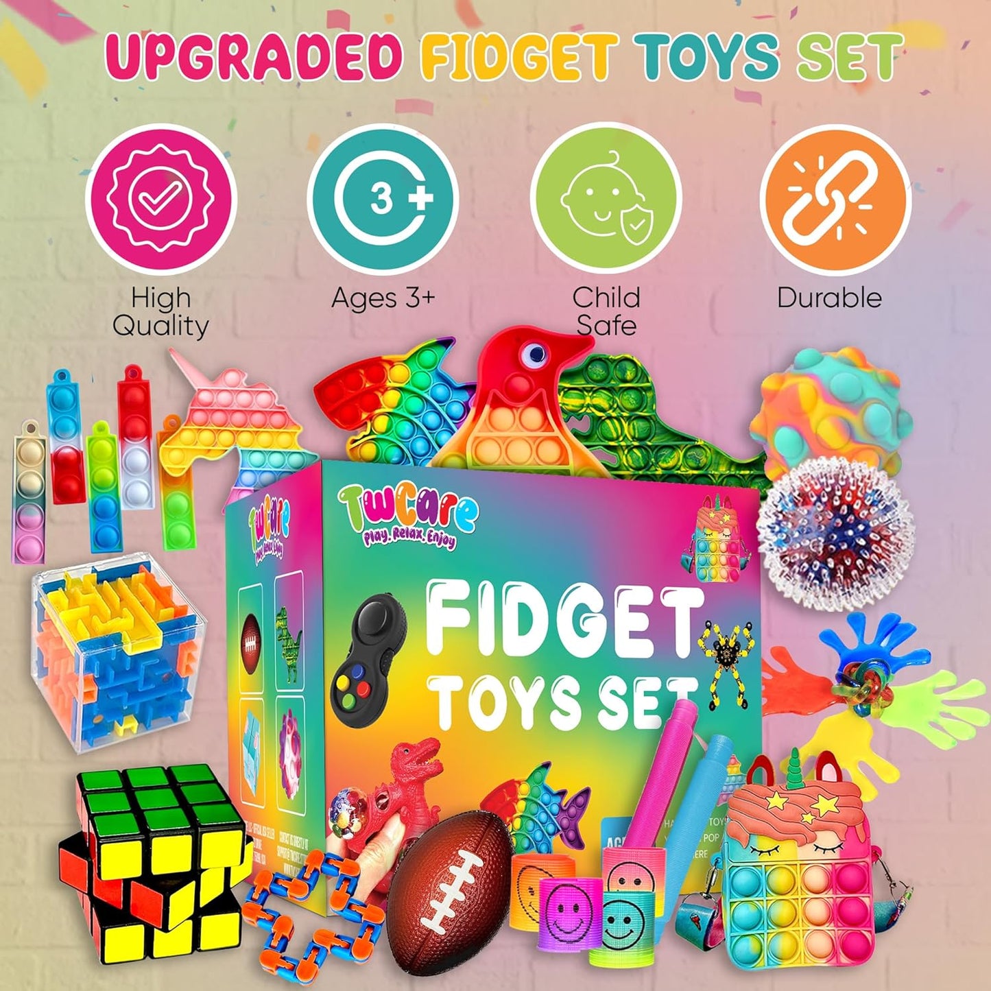 120 Pcs Fidget Toys Pack, Pop Sensory Party Favors Set Gifts for Kids Adults Boy Girl Stocking Stuffers Autistic Bulk Goodie Bag Filler Treasure Box Classroom Prizes School