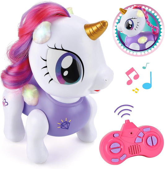 Remote Control Robot Pets Toys for Ages 5-7,Interactive Voice Control,Rechargeable & Recordable,Touch Sensing,Stem Toy Program Treats, Walking, Dancing Robot Toys for Girls (Purple)