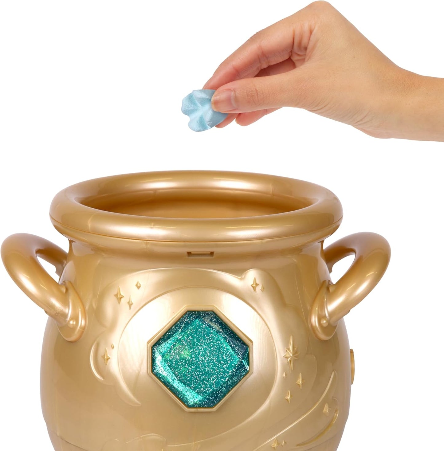 - Magical Real Misting Gold Cauldron with 8 Inch Non-Electronic Plush Toy. Follow the Spell Book Add the Magic Ingredients. Who Will You Magically Create?