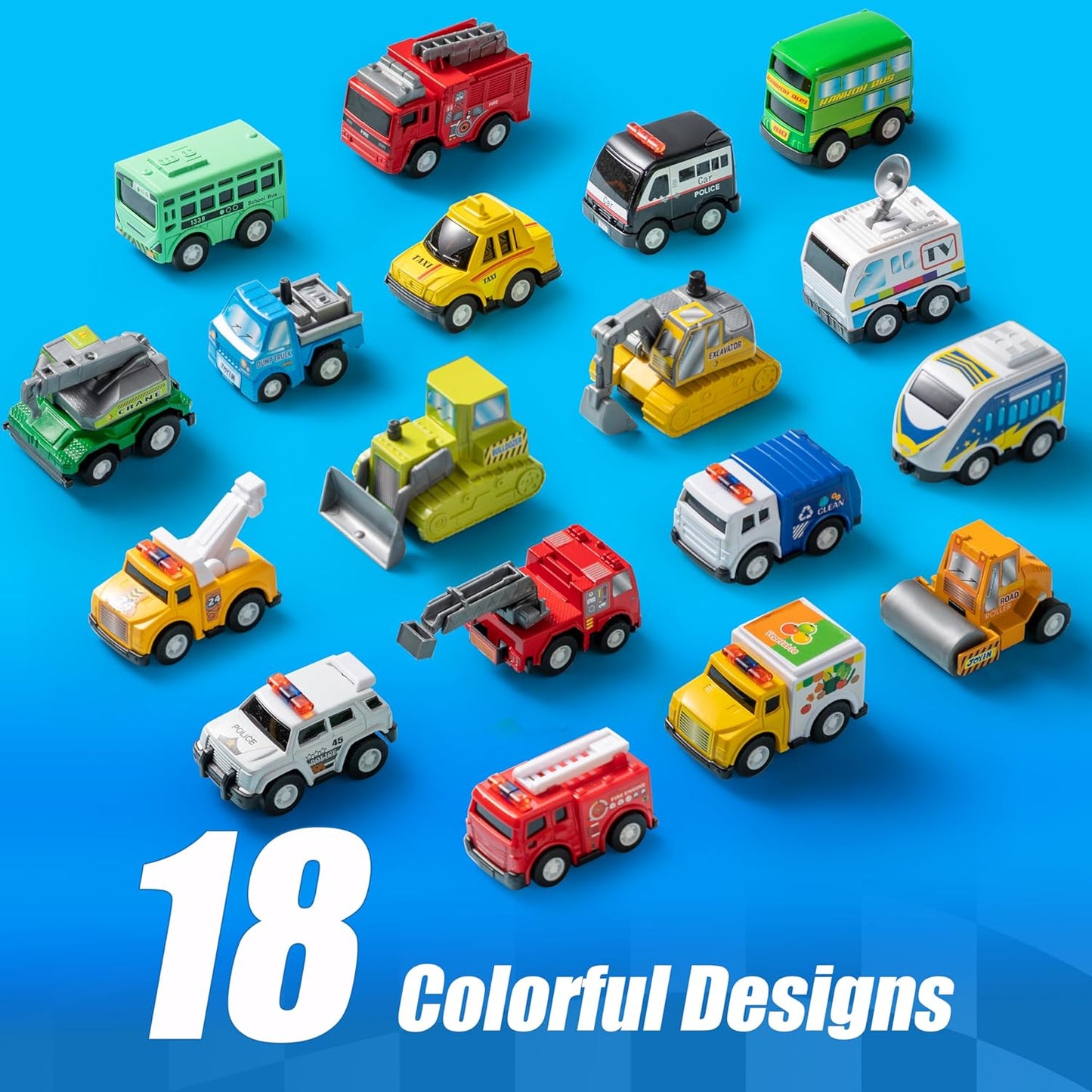 18 Pcs Pull Back City Cars and Trucks Toy Vehicles Set, Friction Powered Cars Toys for Toddlers, Boys, Girls’ Educational Play, Kids Stocking Stuffers, Easter Basket Stuffers