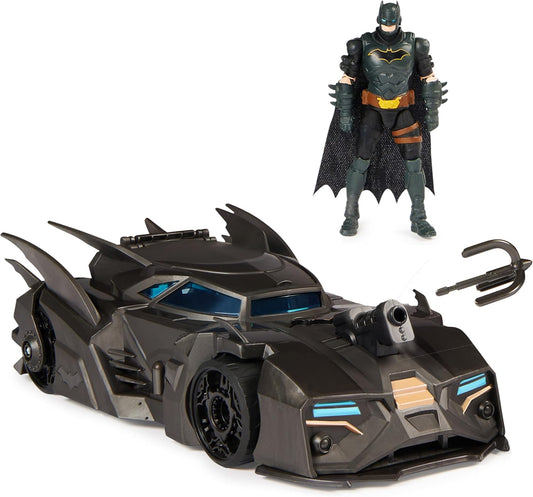 , Crusader Batmobile Playset with Exclusive 4-Inch Batman Figure, 3 Super-Villain Paper Figures, Kids Toys for Boys and Girls Ages 4+