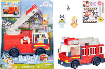 Firetruck Toy with Firefighter Bingo, Bob Bilby Figures | Extendable Ladder & Hose | Includes Stickers - Perfect for Kids Ages 3+