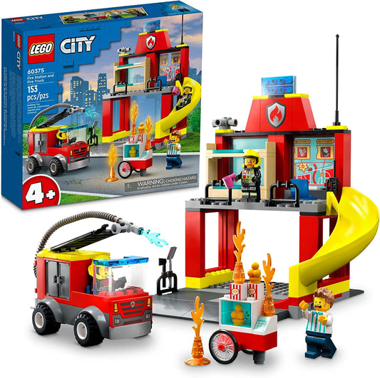 City Fire Station and Fire Engine 60375, Pretend Play Fire Station with Firefighter Minifigures, Educational Vehicle Toys for Kids Boys Girls Age 4+