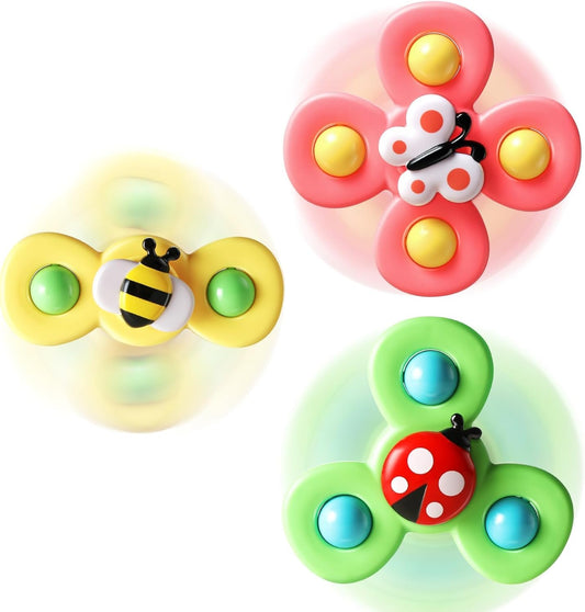 3PCS Suction Cup Spinner Toys for 1 Year Old Boy Girl|Spinning Top Baby Toys 12 18 Months|1 2 Year Old Boy Birthday Gift|Baby Bath Toy for Kids Ages 1-3|Sensory Toy for Toddlers 1-3