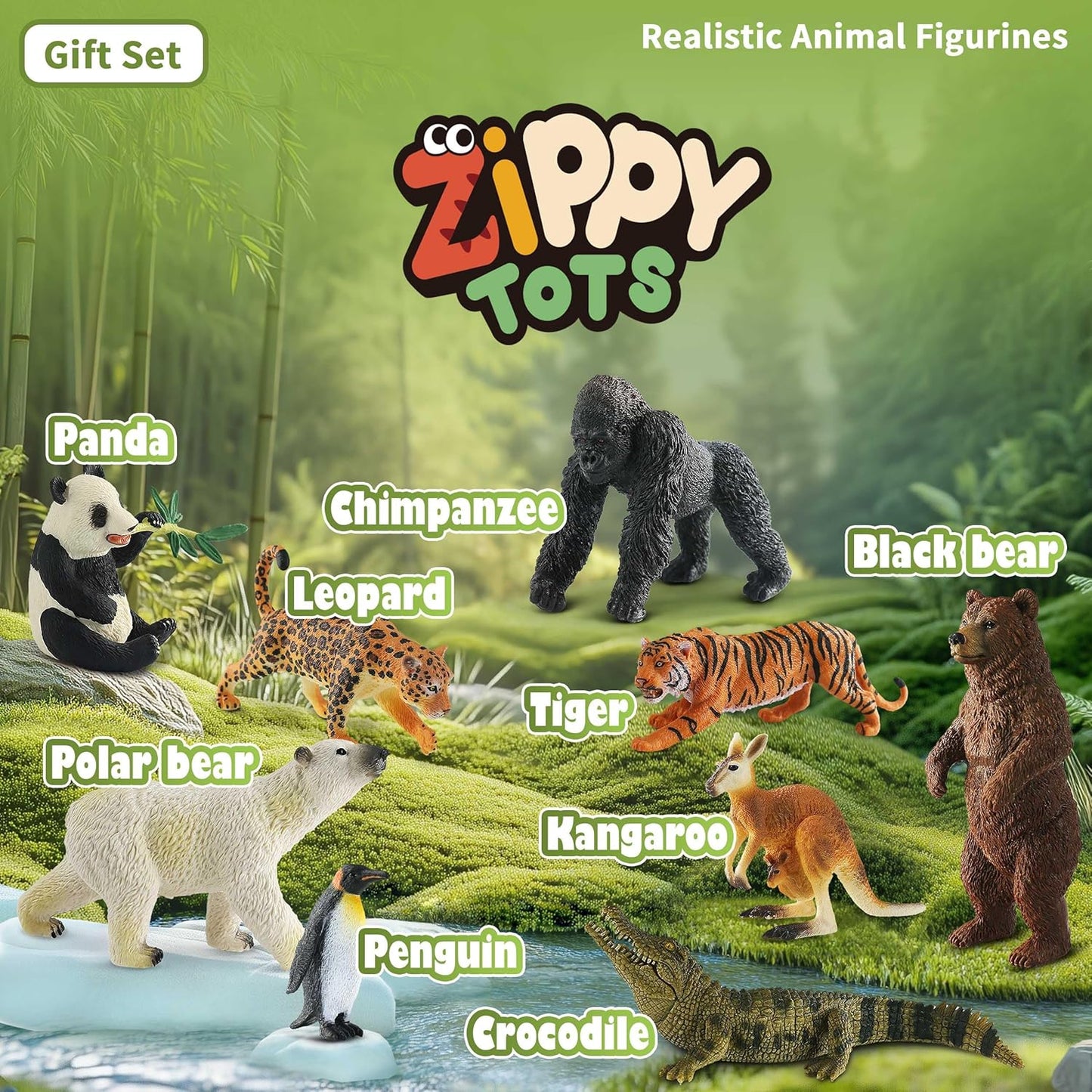 9 PCS Zoo Animal Toys for Kids 3-5 Realistic Plastic Wild Animal Figurine Toys Educational Learning Toy for Kids Boys Girls Toddlers