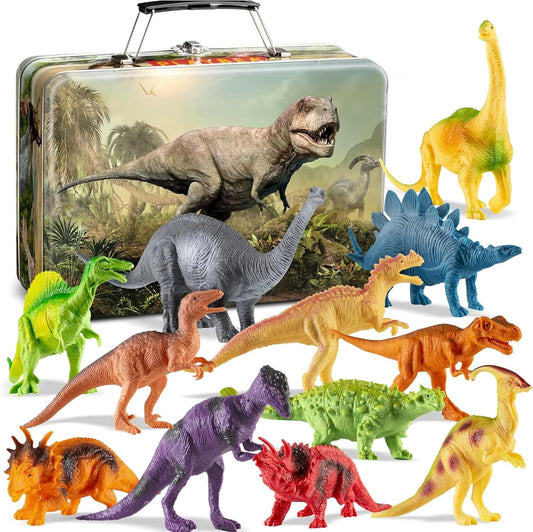 Dinosaur Toys for Kids 3-5 – 12 Realistic Small Dinosaur Figures with Metal Storage Box, Soft Dino Toy for Boys & Girls 5-7 Years Old – Toddler Boy, Animal Dino Toys