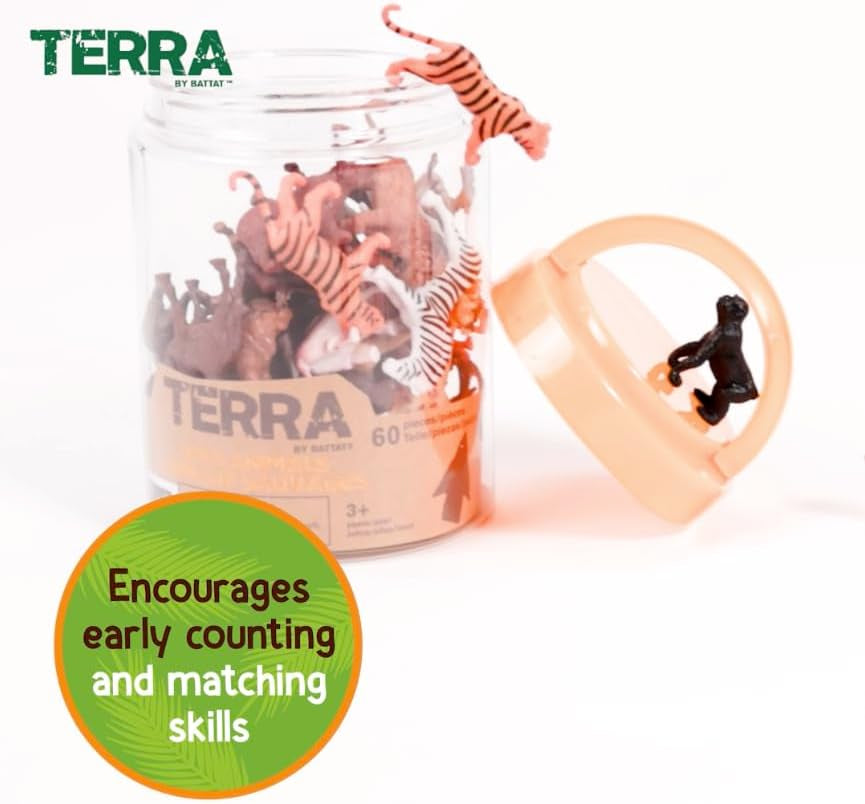 – 60 Pcs Wild Creatures Tube – Realistic Mini Animal Figurines – Lion, Hippo, Tiger, Bear & More Safari Animals – Plastic Educational Toys for Kids and Toddlers 3 Years +