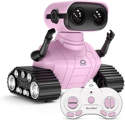 Girls Robot Toy, Rechargeable RC Robot for Kids, Remote Control Toy with Music and LED Eyes, Gift for Children Age 3 Years and up - Pink