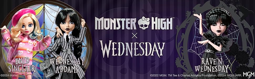 Monster High Wednesday Doll, Rave’N Wednesday Collectible in Black Gothic Gown Inspired by Dance Scene, Premium Accessories and Doll Stand