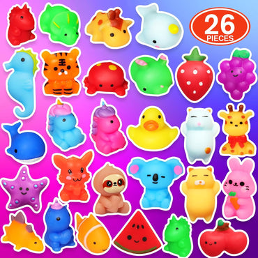 Squishies, 26 Pack Mochi Squishy Toys - Kawaii Cat Squishys Slow Rising Animals - Party Favors, Goodie Bag, Birthday Gifts, Mini Squishies Stress Reliever Toy Pack