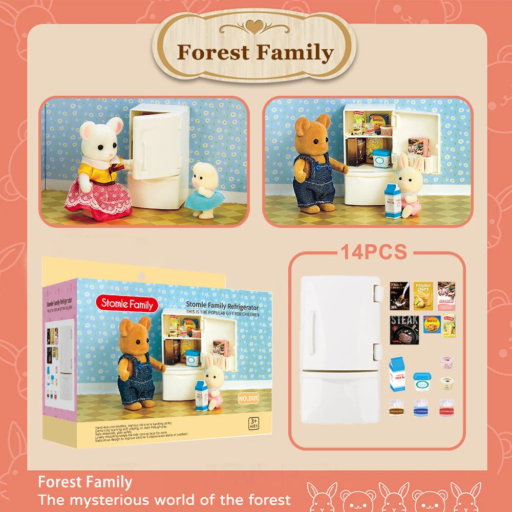 1:12 Miniature Furniture Forest Family Kitchen Toy Dining Table Dollhouse Accessories Bathroom Pretend Play for Girl Gifts Toys