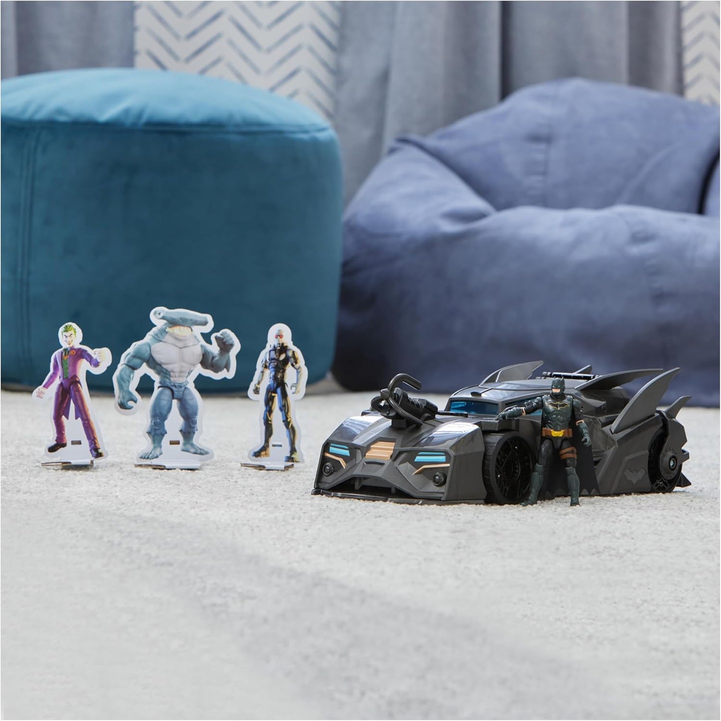 , Crusader Batmobile Playset with Exclusive 4-Inch Batman Figure, 3 Super-Villain Paper Figures, Kids Toys for Boys and Girls Ages 4+