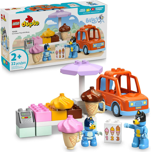 DUPLO Bluey Ice Cream Trip with Bluey - Toddler Toy for Kids, Boys, and Girls Ages 2+ - Includes Bluey Figure and Ice Cream Toy Stand - Sensory Toy for Pretend Play - Preschool Gift Idea - 10458