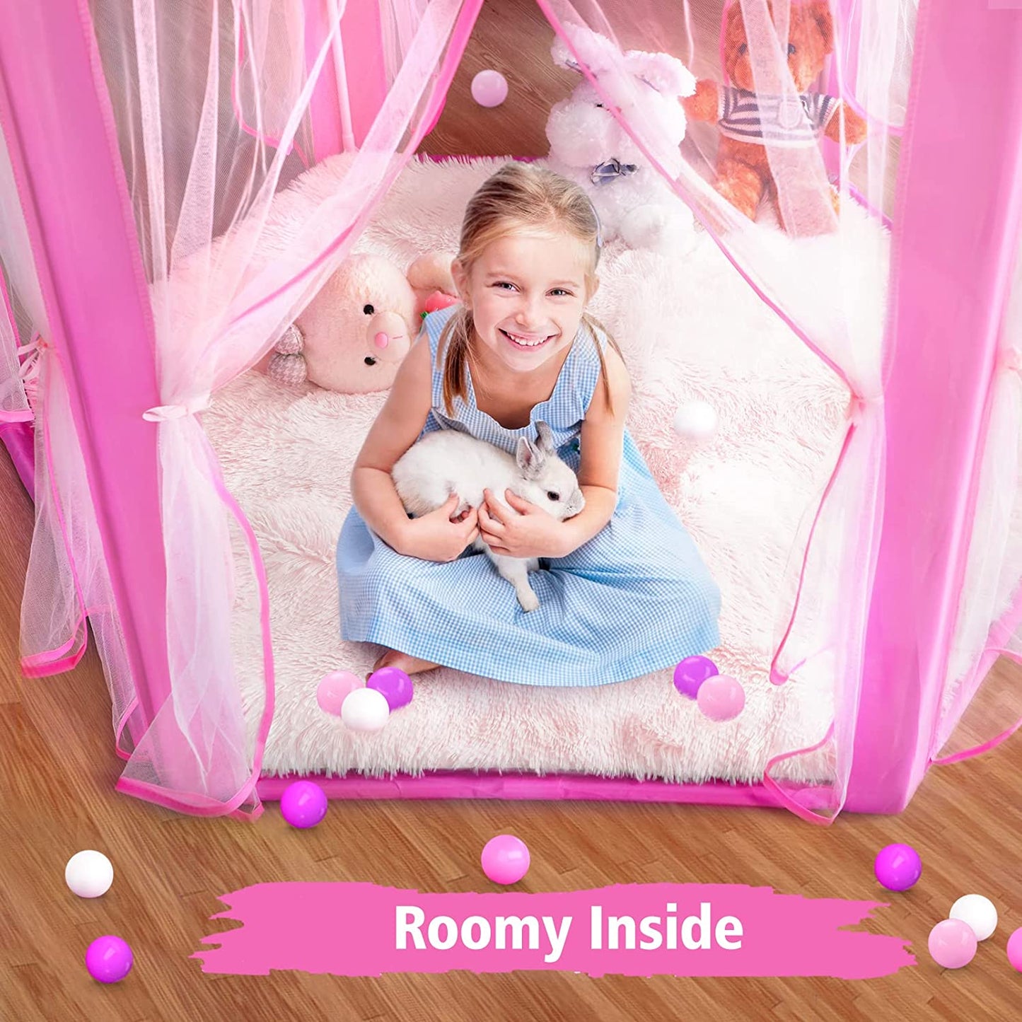Princess Tent Girls Large Playhouse Kids Castle Play Tent with Star Lights Toy for Children Indoor and Outdoor Games, 55'' X 53'' (Dxh)