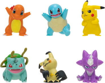 Pokémon Battle Figure 6 Pack-Features 2-Inch Pikachu, Squirtle, Charmander, Bulbasaur, Mimikyu & Toxel-Authentic Details