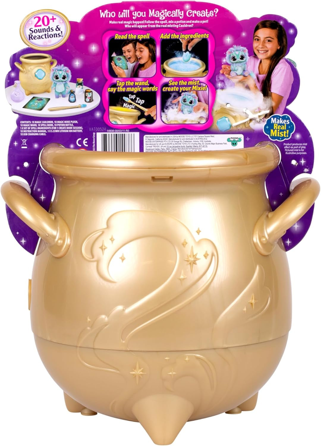 - Magical Real Misting Gold Cauldron with 8 Inch Non-Electronic Plush Toy. Follow the Spell Book Add the Magic Ingredients. Who Will You Magically Create?