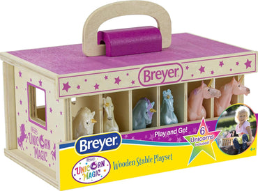 Unicorn Magic Wooden Carry Stable Playset W/ 6 Unicorns