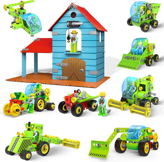 8-In-1 Farm Building Toys for Kids 4 5 6 7 8+ Year Old Boy & Girl, 153 PCS Tractor STEM Toy for Kids, 8 in 1 Learning Toys Educational Construction Blocks Building Set Birthday Gift for Kid