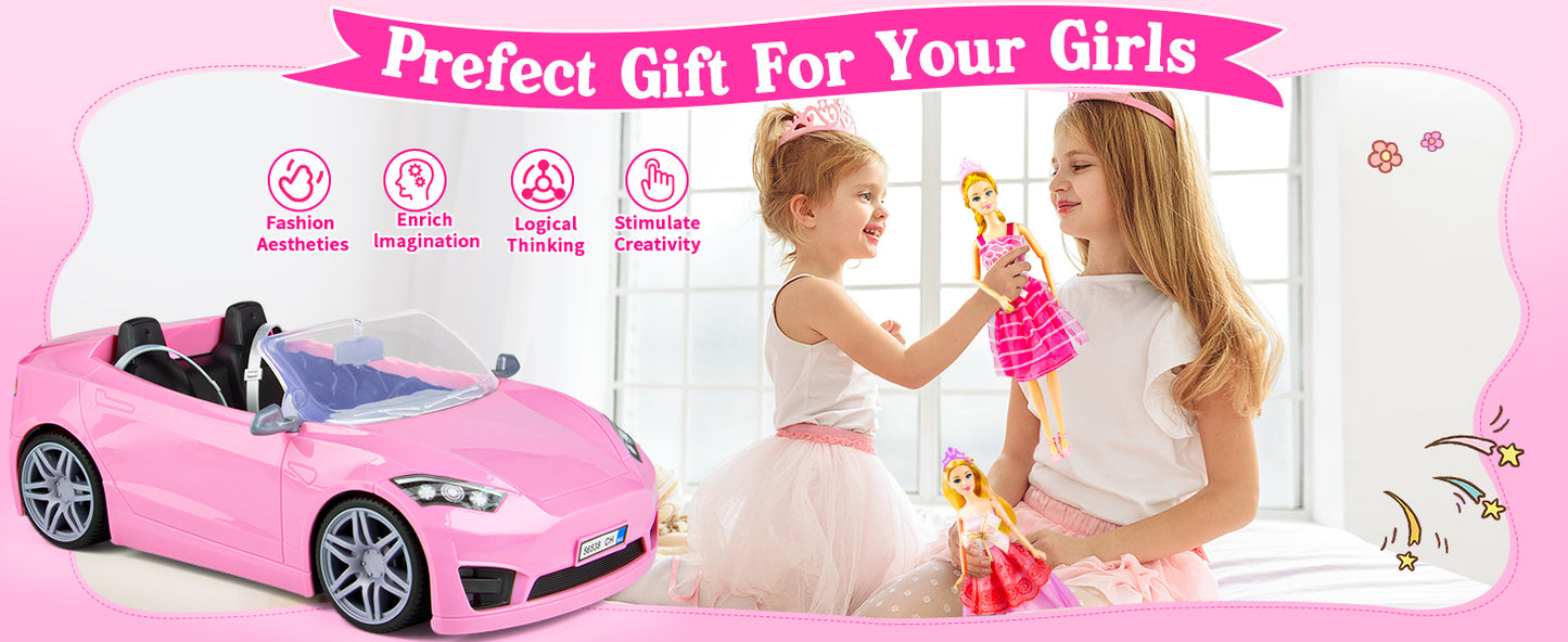 76 Pcs Doll & Convertible Car Playset,Included 11.5 in Doll,Doll Car,Princess Dresses,Fashion Dresses,Casual Clothing,Swimsuits,Bags,Shoes,Doll Playset,Doll Dress up Toys for Girls Kids Toddlers Gifts