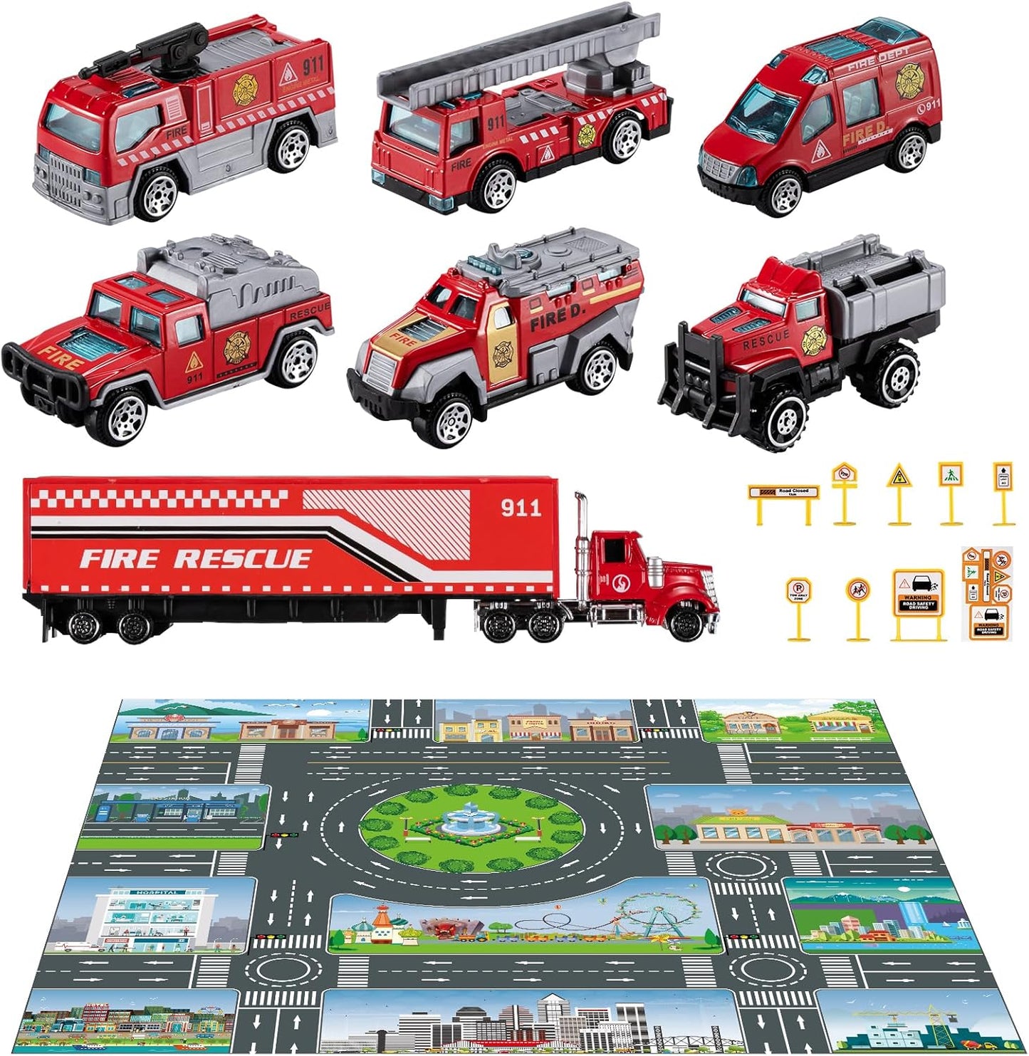 Toddler Toys for 3 4 5 6 Years Old Boys, Die-Cast Construction Toys Car Carrier Vehicle Toy Set W/Play Mat, Kids Toys Truck Alloy Metal Car Toys Set for Age 3-9 Toddlers Kids Boys & Girls