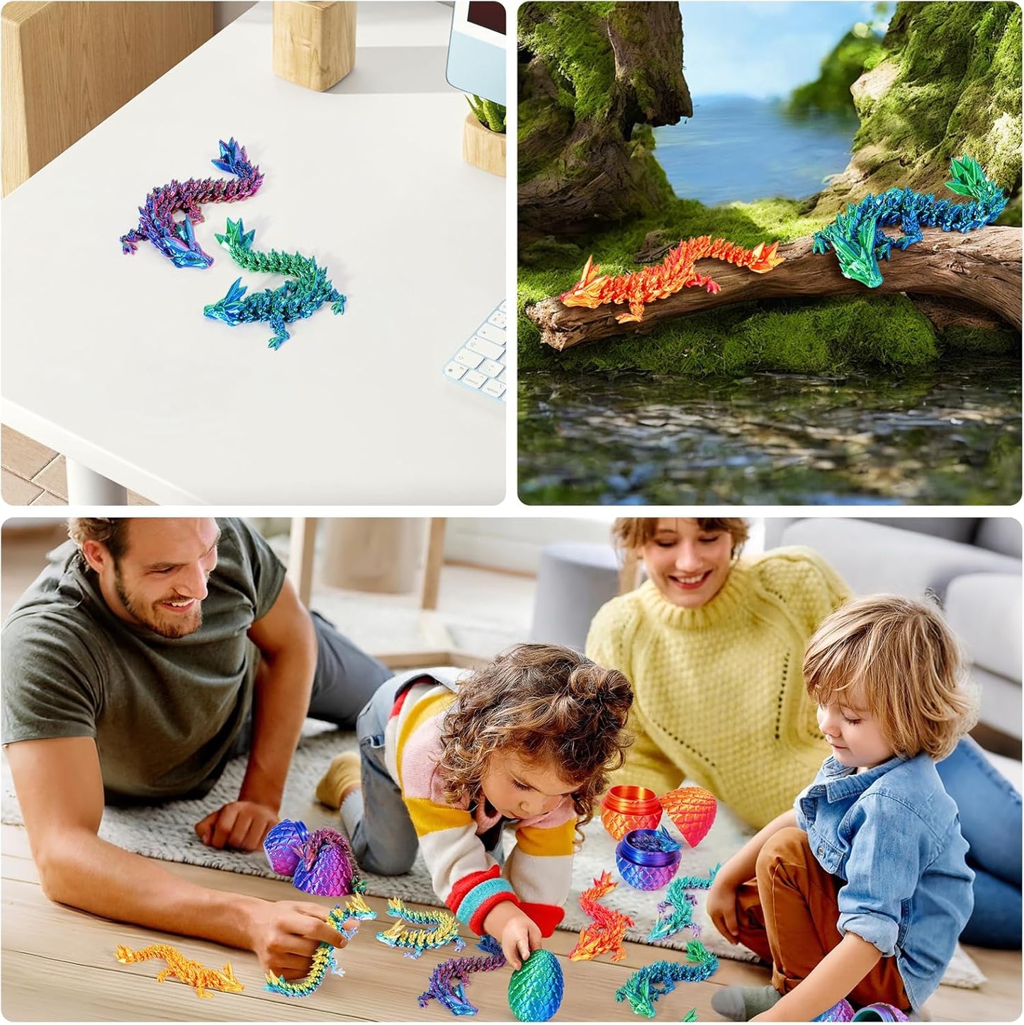 4PCS 3D Printed Dragon Egg, Articulated Crystal Animals Fidget Toy Kid, Small 3D Printer Dinosaur Dino Eggs Toy Easter Gifts for Kids Boy Girls (4-Piece-C)