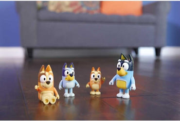 Bluey Family Figure 4-Pack – Includes Bluey, Bingo, Mum (Chilli) & Dad (Bandit) – Poseable Collectible Toy Figures for Kids Ages 3+ – Durable Cake Toppers & Gifts for Toddlers and Fans