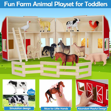 Farm Animals Toys for 3+ Year Old Kids Toddlers Girls Boys, Large Wooden Barn with Animal Play Figures, Farm Playset Educational Learning Toys, Ideal Christmas Birthday Gifts