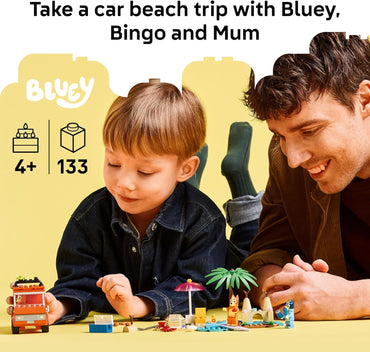 Bluey: Bluey’S Beach & Family Car Trip - Toddler Learning Toy for Kids 4+ - Includes Bluey, Bingo, and Mum Minifigures - Birthday Gift for Boys and Girls, Ages 4+ - 11202