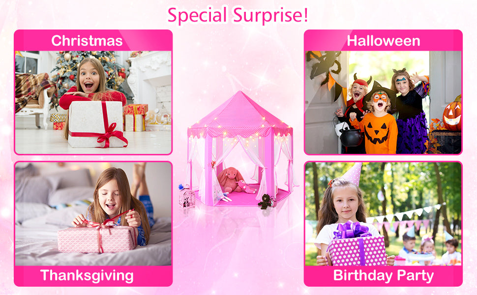 Princess Tent for Girls – Large Kids Playhouse Castle Tent with Star Lights, Indoor & Outdoor Play Tent for Children, 55" x 53"