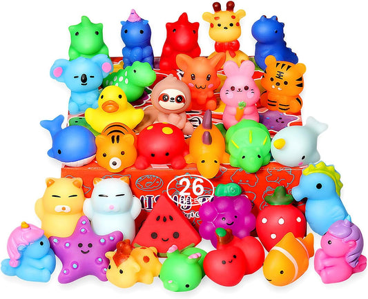 Squishies, 26 Pack Mochi Squishy Toys - Kawaii Cat Squishys Slow Rising Animals - Party Favors, Goodie Bag, Birthday Gifts, Mini Squishies Stress Reliever Toy Pack