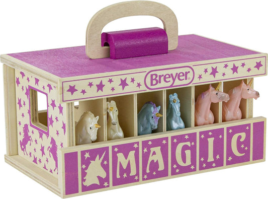 Unicorn Magic Wooden Carry Stable Playset W/ 6 Unicorns
