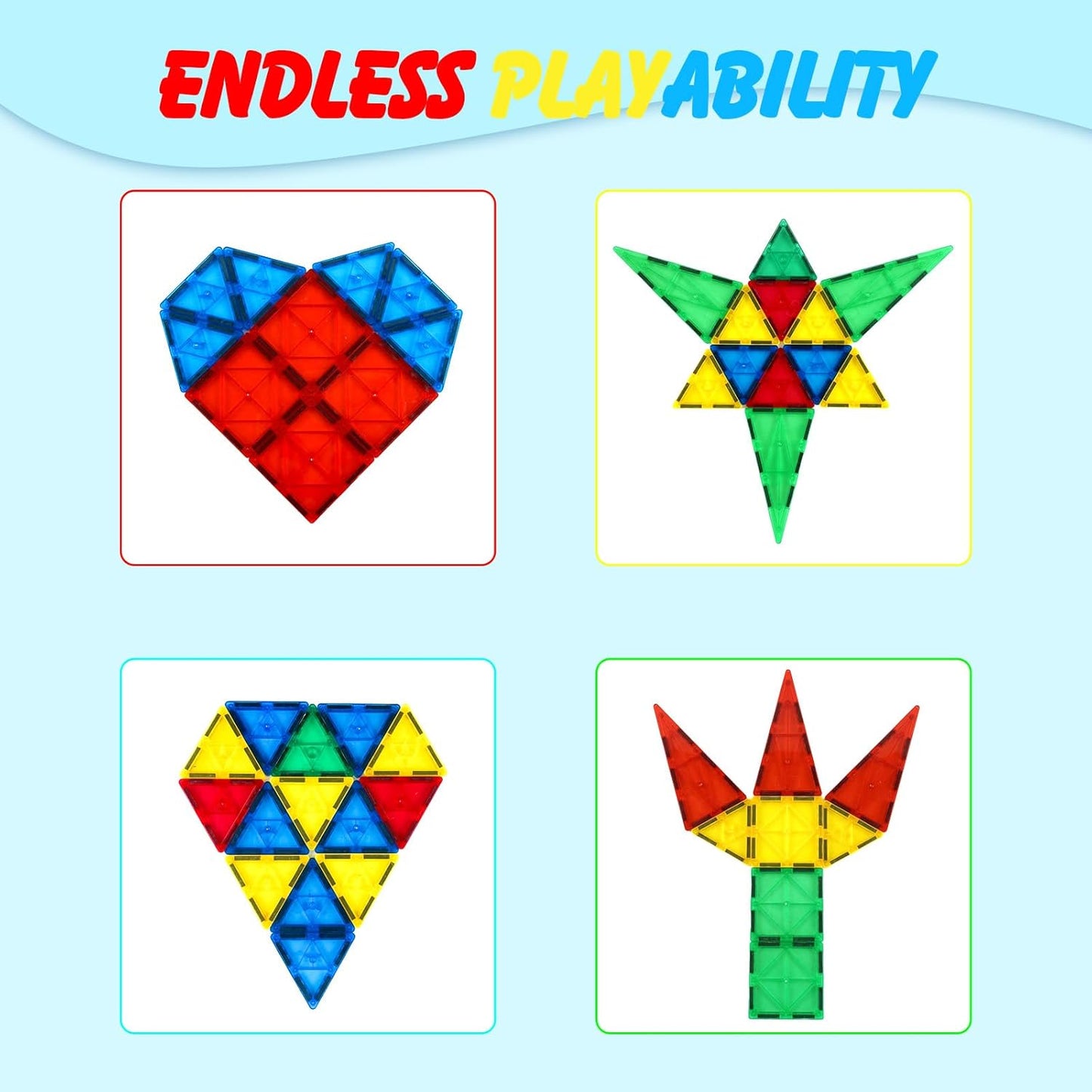 Magnetic Tiles 100 PCS with 2 Cars, STEM Approved Educational Magnet Buildingtoys, Magnet Puzzles Stacking Blocks for Boys Girls