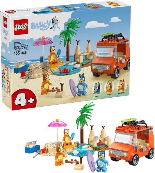 Bluey: Bluey’S Beach & Family Car Trip - Toddler Learning Toy for Kids 4+ - Includes Bluey, Bingo, and Mum Minifigures - Birthday Gift for Boys and Girls, Ages 4+ - 11202