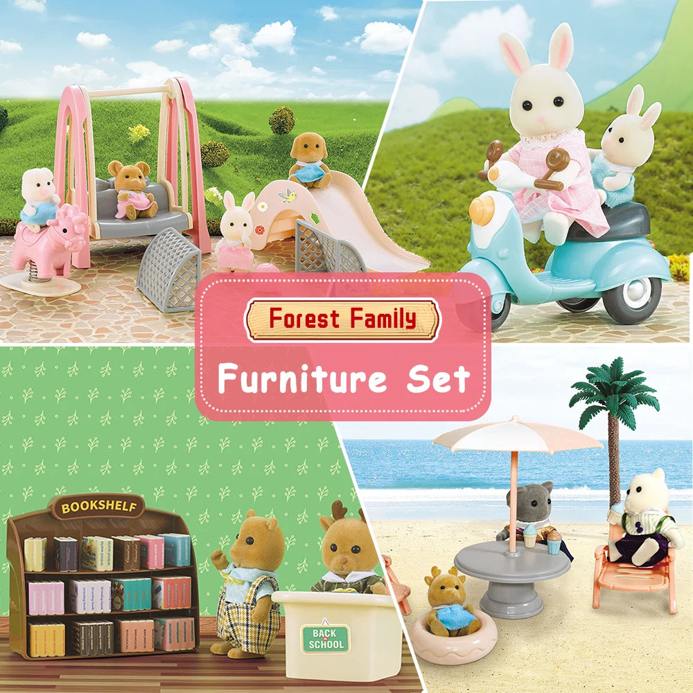1:12 Miniature Furniture Forest Family Kitchen Toy Dining Table Dollhouse Accessories Bathroom Pretend Play for Girl Gifts Toys