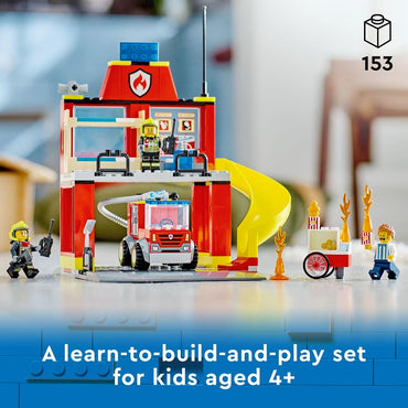 City Fire Station and Fire Engine 60375, Pretend Play Fire Station with Firefighter Minifigures, Educational Vehicle Toys for Kids Boys Girls Age 4+