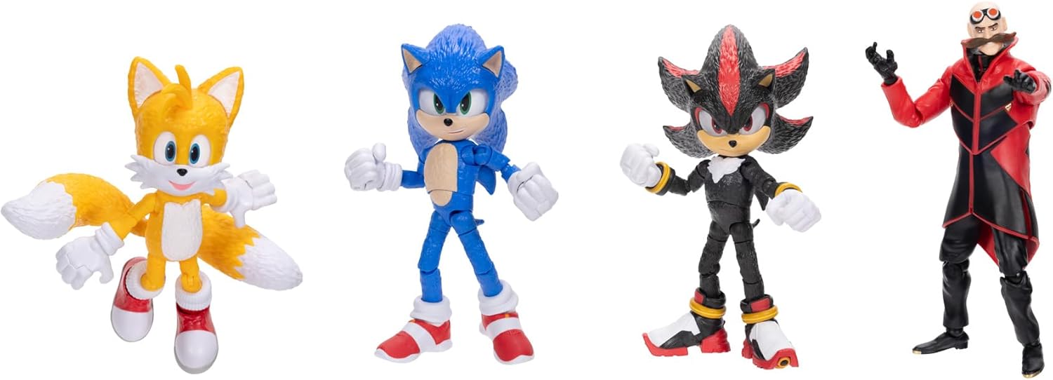 Sonic 3 Movie 5-Inchaction Figure 4-Pack, Articulated Figures from Jakks Pacific'S Wave 1 Include Sonic, Shadow, Tails, and Ivo Robotnik!