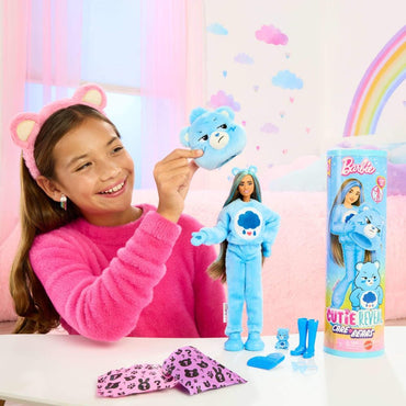 Barbie Cutie Reveal Care Bears Series Doll & Accessories Set with Grumpy Bear Costume & 10 Surprises Including Color Change & Mini Bear