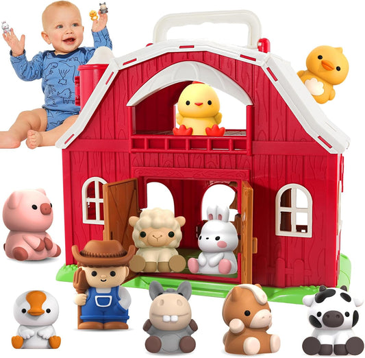 Toys for 1 2 3 Years Old Boys and Girls, Big Barn Toy with Farm Animal, Preschool Montessori Toy, Farm Playset with Big Red Barn & Farmer, Easter Gift Toy for Toddlers