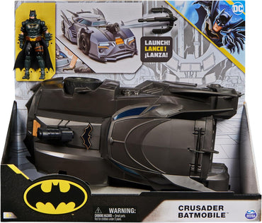 , Crusader Batmobile Playset with Exclusive 4-Inch Batman Figure, 3 Super-Villain Paper Figures, Kids Toys for Boys and Girls Ages 4+