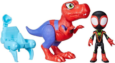 Marvel Dino-Webs Spidey-Rex & Miles “Spin” Morales 4-Inch-Scale Spider-Man Action Figure Set, Toys for Kids