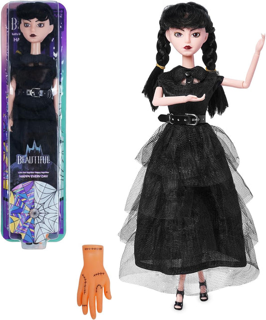 Girls Doll in Gift Box with Black Dress, 11.5 Inch Doll with Hand, High Heels, Black Hair, Gift for Kids & Fans