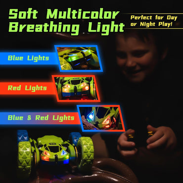 Threeking Remote Control Car RC Cars RC Stunt Car Toy with Lights Double-Sided Driving Indoor Outdoor Toys Gifts Presents for 6 7 8 9 10 11 12 Year Old Kids Boys Girls,Green