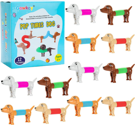 Dog pop Tubes fidgets, Stocking Stuffers for Kids, Sensory Toys for Kids 5-7, fidgets for Toddler, Toddler Stocking Stuffers, Easter Egg fillers(4 Pack Dog)