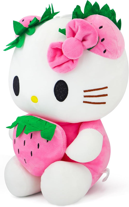 Cute Strawberry Kitty Plush Toy – Soft Cartoon Cat Stuffed Animal for Girls, Kids, and Fans
