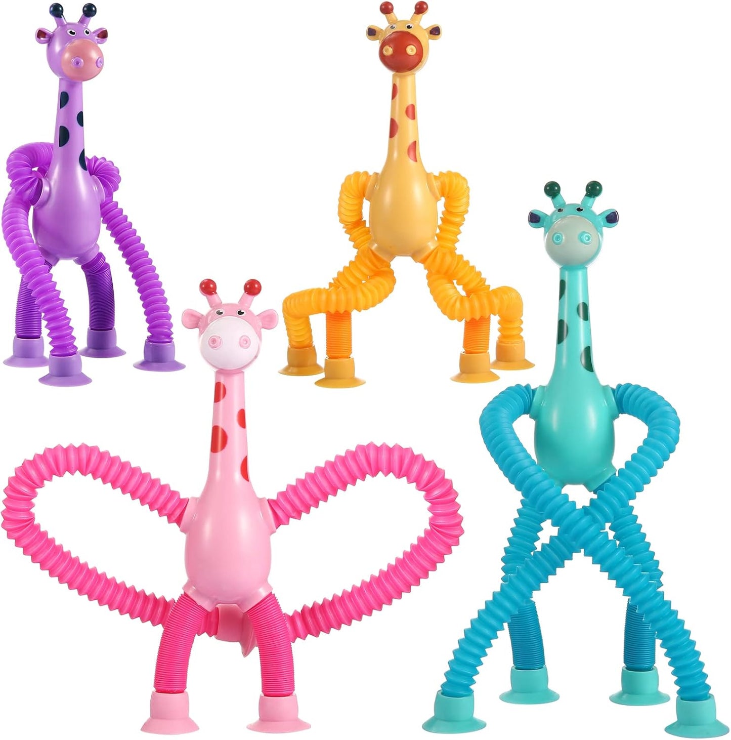 4Pcs Giraffe Pop Tube Sensory Toys, Telescopic Suction Fidget Toys for Autism, Toddler Travel & Airplane Activities, 2025 Boy & Girl Christmas Stocking Stuffers Gift Idea