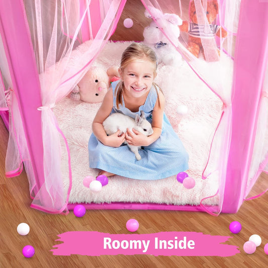Princess Tent for Girls – Large Kids Playhouse Castle Tent with Star Lights, Indoor & Outdoor Play Tent for Children, 55" x 53"