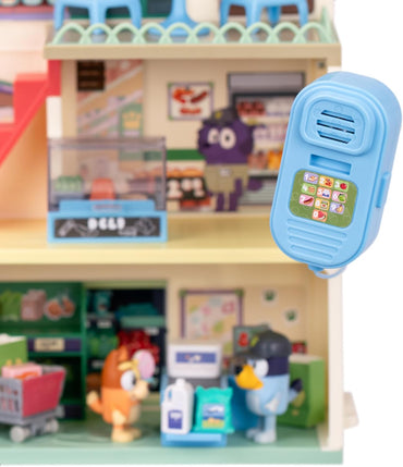 Bluey Supermarket Playset, 3 Different Levels with Exclusive Bluey and Bingo Figures. 24 Sounds and 15+ Play Pieces Plus Fun Intercom, Ages 3+