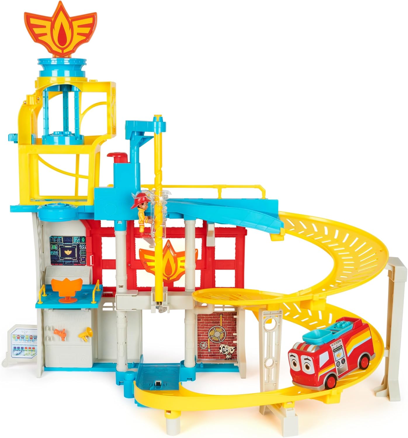 Disney Junior Firebuds HQ Playset with Lights, Sounds, Fire Truck Toy, Action Figure and Vehicle Launcher, Kids Toys for Boys and Girls Ages 3 and Up