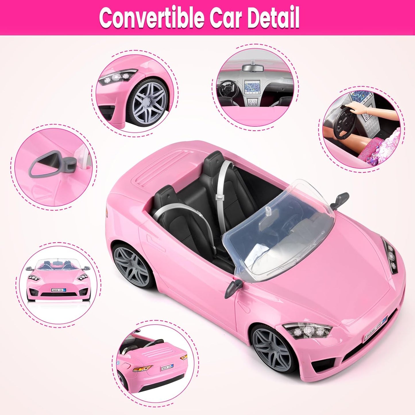 76 Pcs Doll & Convertible Car Playset,Included 11.5 in Doll,Doll Car,Princess Dresses,Fashion Dresses,Casual Clothing,Swimsuits,Bags,Shoes,Doll Playset,Doll Dress up Toys for Girls Kids Toddlers Gifts